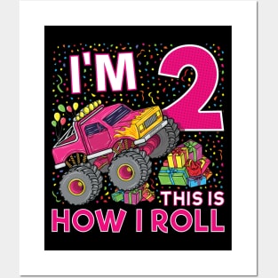 2nd Birthday Monster Truck Party Gift 2 Year Old Girl Posters and Art